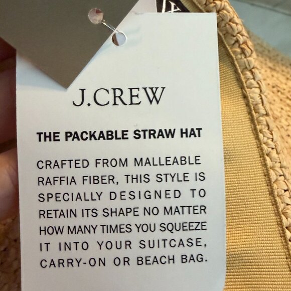 J. Crew Wide Brim Packable Straw Raffia Hat Natural Travel Vacation S/M - Picture 5 of 8